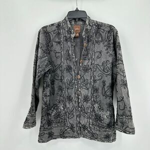 Vintage Galeno Blazer Women Small Black Embroidered Floral Boho Y2K Homesteading